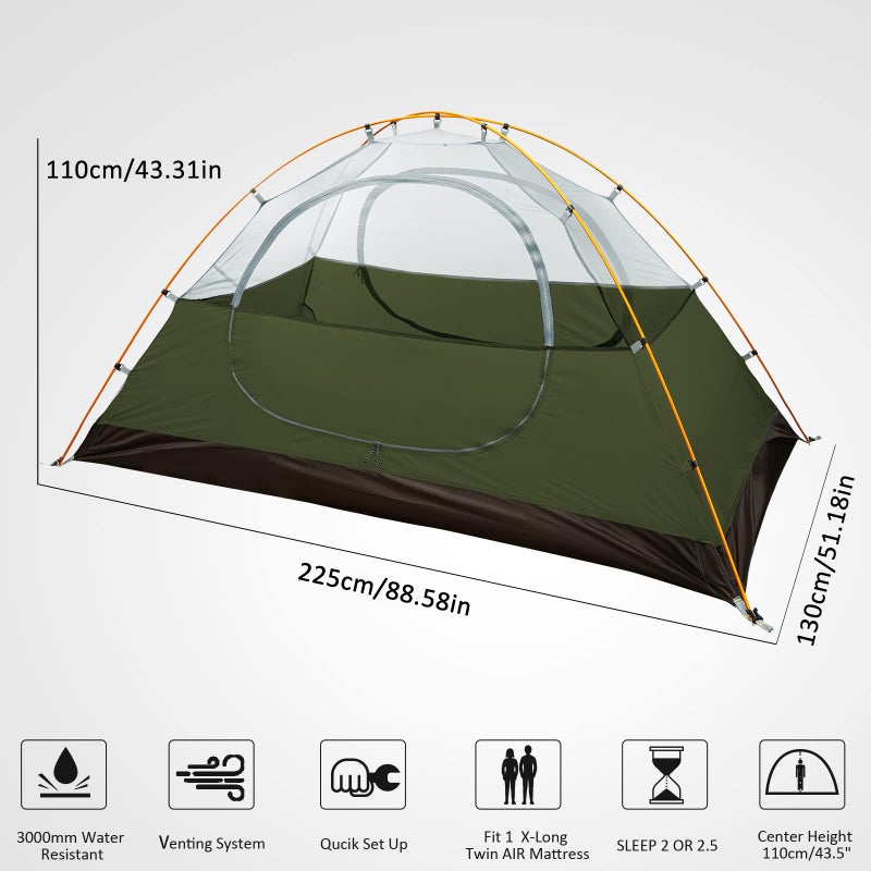 Bessport Camping Tent 2 Person Tent Waterproof Two Doors Backpacking Tent Easy Setup Lightweight for Outdoor, Hiking Mountaineering Travel - Image 2